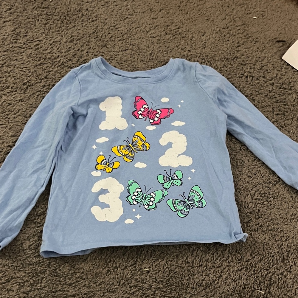 The Children's Place Blue Long Sleeve with Colorful Butterflies